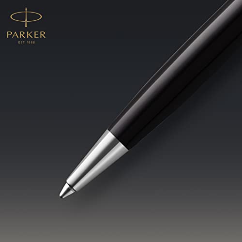 PARKER Sonnet Bolígrafo | Premium metal y lacado brillo negro con acabado chapado en oro | Punta mediana con recarga de tinta negra | Caja de regalo