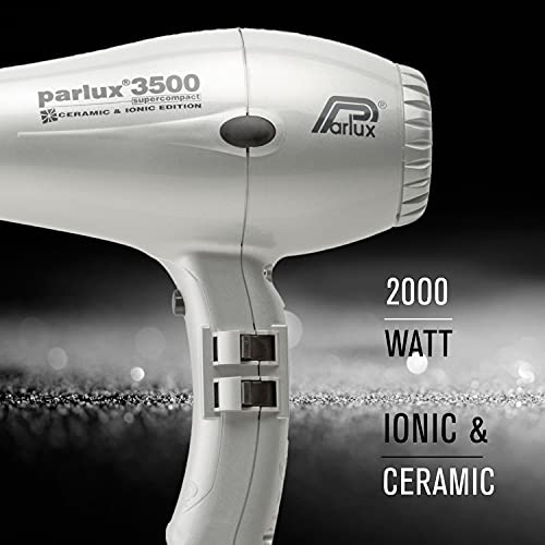 Parlux 3500 Super Compact Secador de pelo de cerámica con iones, 2000 W, Plateado