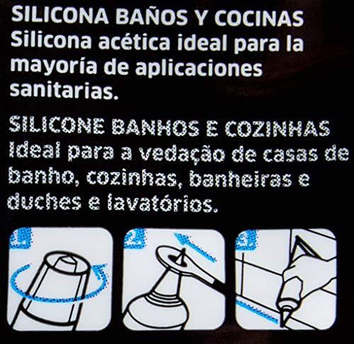 Pattex silicona Baños y Cocinas, resistente al moho y agua, transparente, 50 ml