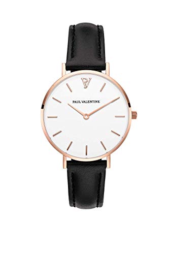 PAUL VALENTINE ® Reloj para Mujer Pearl Rose Gold Black con Correa de Malla - Reloj Femenino Noble con Movimiento de Cuarzo japonés - A Prueba de Salpicaduras - Reloj de muñeca para Mujeres