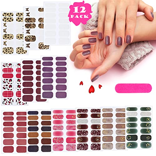 Pegatinas Para Uñas Adhesivas NOCHME 12 Hojas Impermeables Full Cover Manicura Francesa, Brillo Metálico Decorativas Calcomanías Decoraciones Nail Art Stickers De Uñas Para Mujeres Y Niñas