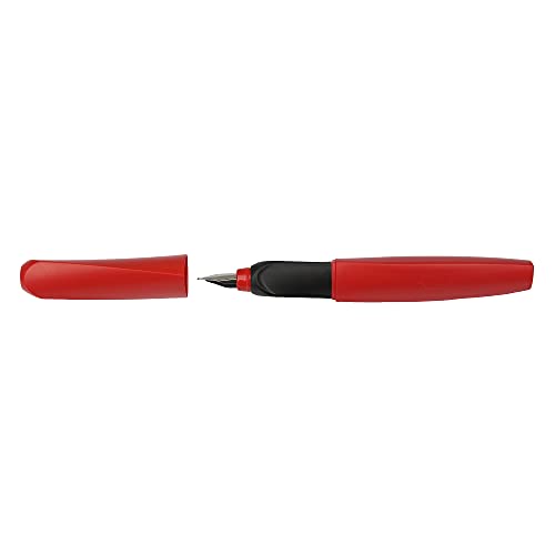 Pelikan 814799 - Pluma estilográfica Twist cartucho de tinta azul incluido, mango ergonómico, para usuarios diestros y zurdos, uso escolar, punta de acero M, Rojo