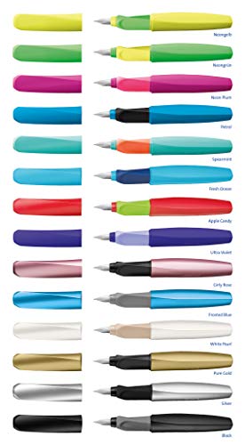 Pelikan 814799 - Pluma estilográfica Twist cartucho de tinta azul incluido, mango ergonómico, para usuarios diestros y zurdos, uso escolar, punta de acero M, Rojo