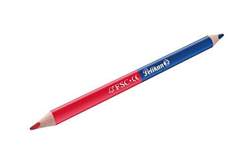 Pelikan - Lápices De Colores, Rojo, Azu, 2 Unidades, Madera, Forma Triangular Ergonómica, Agarre Antideslizante, Para Niños, Para Dibujo -No Tóxico