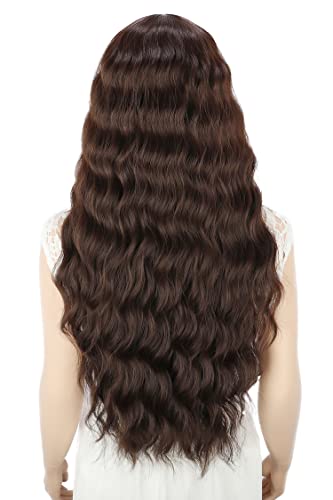 Pelucas Marrón oscuro larga mujer con flequillo pelo natural largo ondulada, YEESHEDO peluca de pelo largo suelto y rizada, wavy dark brown wig para mujeres y niñas 28"