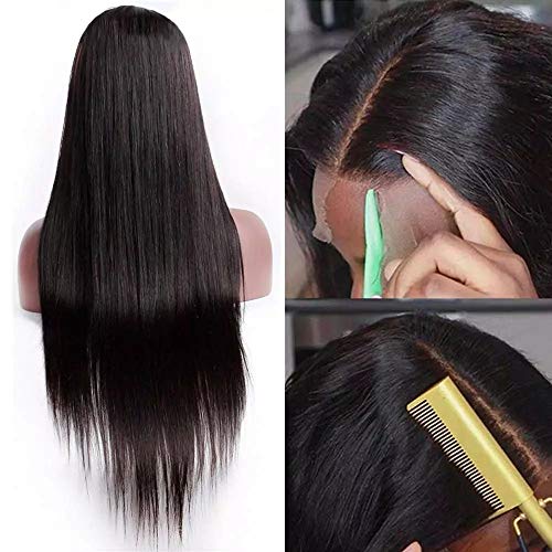 Pelucas Mujeres Negras Cabello Natural Humano Parte Media Lace Front Straight Peluca Con Cabello De Bebé Nacimiento Del Pelo Natural Densidad Del 150% Pelo Virgen Brasileño Sin Procesar