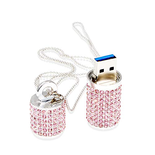 Pendrive 64GB Memoria USB Collar Rosado USB 3.0 Pen Drive Bling Diamante Flash Drives 64 GB Joyería Memorias Externo Stick Creativo Lindo Regalo de Almacenamiento de Datos por Kepmem