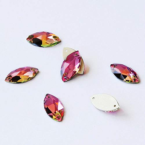 PENVEAT Strass Glass Crystal AB Blue Fuchsia Amethyst Coser en Diamantes de imitación Glitter Rhinestones para Vestido de Vestir, Montana, 9x18mm 16pcs