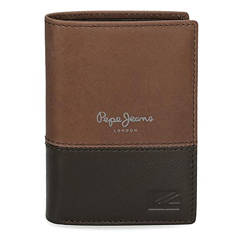 Pepe Jeans United Cartera vertical con monedero Marrón 8,5x11,5x1 cms Piel