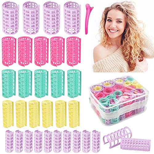 PERFETSELL 30 Pcs Rulos Plasticos para Cabello Rizar Pelo Sin Calor 5 Tamaños: 36 mm, 30 mm, 25 mm, 20 mm, 15 mm Rulos Pelo Grandes y Pequeños Rulos Ondas para Pelo Corto y Cabello Largo + 5 Pinzas