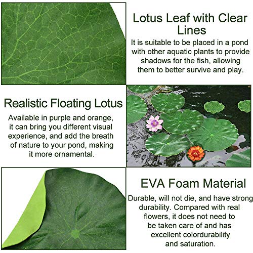 PERFETSELL 8 Pcs Hoja Flor de Loto Hojas de Nenúfar Hojas Acuaticas Flotantes Hojas Flotantes en Agua Hojas Flotantes,4 Tamaños + 2 x Nenufares Artificiales Flotantes + Un Rollo de Sedal de Pesca 100m