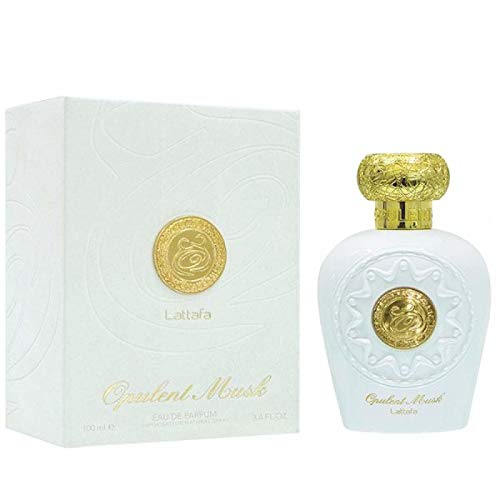 Perfume en spray Opulent Oud de Lattafa Halal Attar EDP, 100 ml, almizcle, color azul y negro