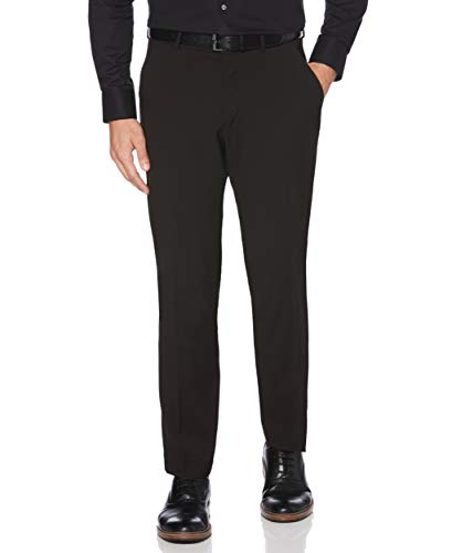 Perry Ellis Men's Solid herringbone Slim Fit Pant, Black, 34x29