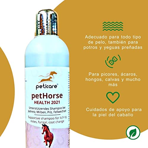 Peticare champú para Caballos Especial para picores ácaros Hongos pulgas - Cuidado del Olor desagradable del Pelaje, cuida la Piel del Caballo, fórmula de Cuidado eficaz - petHorse Health 2021