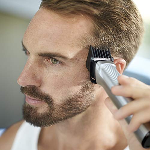 Philips MG9710/90 Recortadora de barba 12 en 1 Maquina recortadora de barba y Cortapelos para hombre, óptima precisión, tecnología Dualcut, autonomía de 120 minutos, OneBlade batería, Negro/Plata