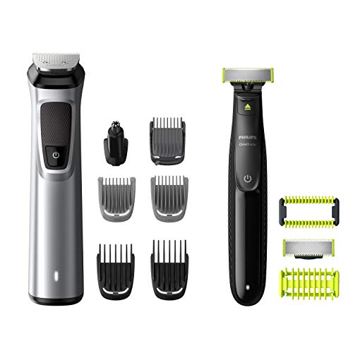 Philips MG9710/90 Recortadora de barba 12 en 1 Maquina recortadora de barba y Cortapelos para hombre, óptima precisión, tecnología Dualcut, autonomía de 120 minutos, OneBlade batería, Negro/Plata