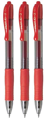 Pilot G2 07 Rojo Fino Retráctil Gel Tinta Bolígrafo Punta Redonda 0.7mm PUNTA PUNTA 0.39mm LINE Ancho Rellenable bl-g2-7 (paquete de 3)