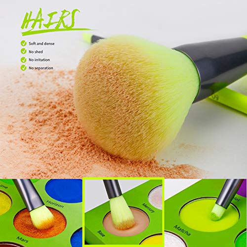 Pinceles de maquillaje Docolor 10 piezas Juego de pinceles de maquillaje profesional verde neón Kabuki sintético de primera calidad para el rubor en polvo facial de mezcla de bases (con caja)