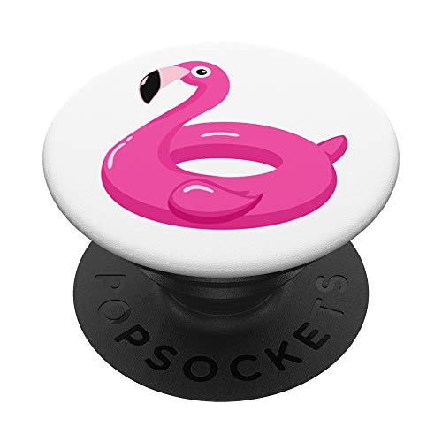 Pink Flamingo Pool Floater Flamenco Party White PopSockets PopGrip: Agarre intercambiable para Teléfonos y Tabletas