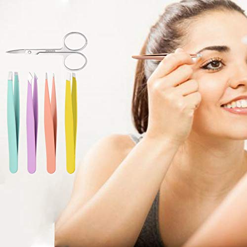 Pinzas de Depilar de Cejas Perfectas, Pinzas Cejas Profesional Con Tijeras Curvas Pinzas de PrecisióN Para DepilacióN Encarnada de Kit Cejas (5 Piezas)