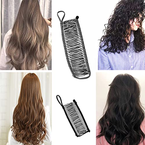 Pinzas Peine Plátano Vintage Banana Barrette Peine Clip 4 piezas TAIZER Elástico Pinza Pelo Estiramiento Doble Peine Cabello Extensibles Soporte Cola Peine Cabello Mujeres Accesorios Cabello Rizado