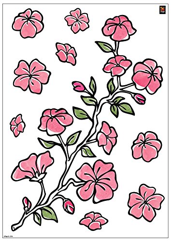 Plage Decoración Mural Adhesiva con Diseño Flores Rosas Orientales, Vinilo, Rosa, 48x3x68 cm