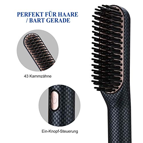 Plancha de Pelo Barba, BESTBOMG Cepillo Alisador de Barba Plancha de Pelo Flequillo Eléctrico Profesional, Peine de Peluquería Multifuncional Cepillo (160-180-200℃)