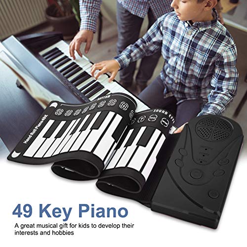 POHOVE Portátil 49 teclas flexible Roll-Up Piano USB Electronic Keyboard Hand Roll Piano para principiantes (Negro)