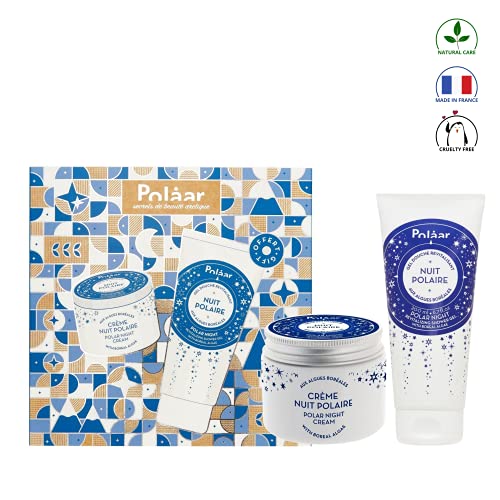 Polåar - Gift box 2 natural skincare Night Face Cream 50ml + FREE Shower Gel 200ml - Set Polar Night with Boreal Algae - Vegan Made in France - Christmas beauty, Birthday,mothers' Day,Valentine's Day