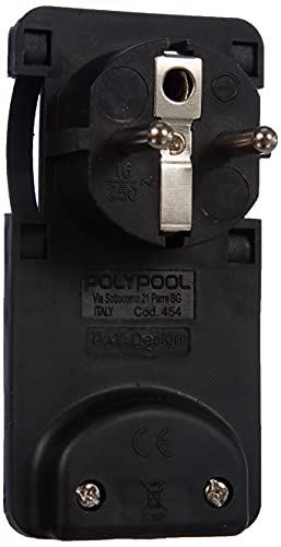 Poly pool pp0454.1 spaziozero, enchufe 16 A 2P + T Standard Franco/Alemán con tierra lateral, salida cable a 90 grados, Negro