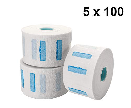 Ponik's Rollo de 500 hojas (5 rollos de 100 tiras) para el cuello, desechable, papel crepé para peluquería, color blanco