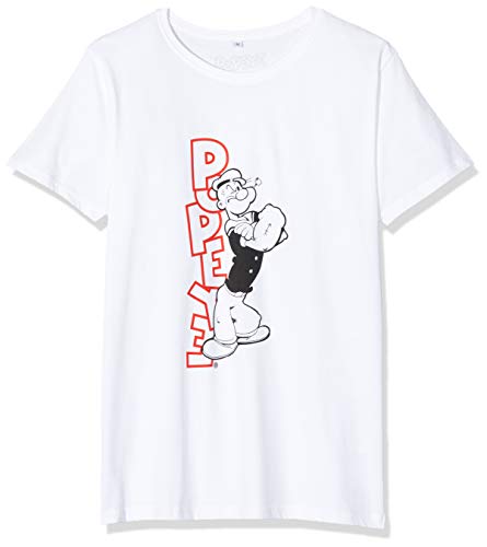 Popeye - Camiseta de Manga Corta para Hombre, diseño de cómic, Hombre, Camiseta, MC435, Blanco, Large