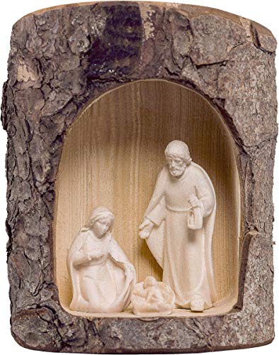 Portal de Belén con Figuras del Nacimiento de 5 cm, de Madera Natural - Pesebre Artis Demetz Deur