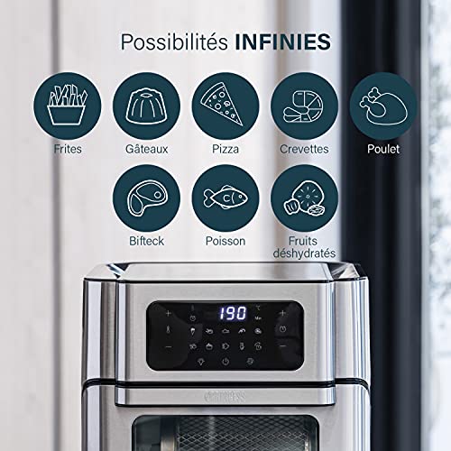 Princess 182065 Freidora sin aceite y Horno de aire caliente, Multifuncional, 10L, 1500 W, 10 programas, Pantalla digital táctil, carcasa de Acero Inoxidable, accesorios incluidos, 30 Recetas PDF