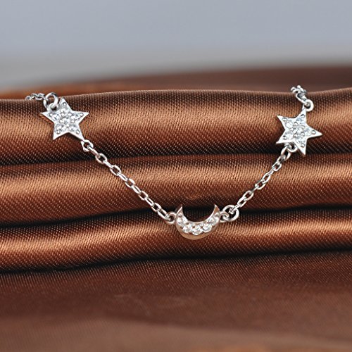 Pulsera de abalorios de plata de ley 925, con circonitas cúbicas, diseño de estrellas y lunas, elegante, cadena de mano ajustable, para mujer, de la marca Infinite U