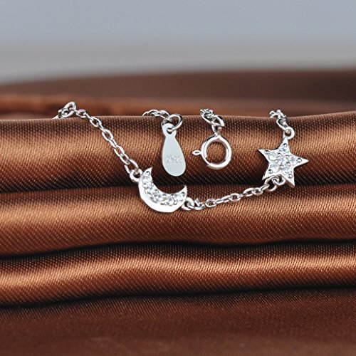 Pulsera de abalorios de plata de ley 925, con circonitas cúbicas, diseño de estrellas y lunas, elegante, cadena de mano ajustable, para mujer, de la marca Infinite U