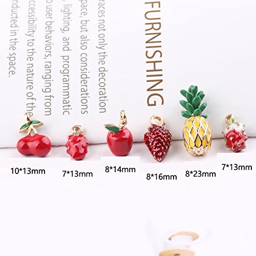 QINGMM 10pcs/Lot 3D Fruit Enamel Charms Cute Gold Tone Cherry Strawberry Pineapple Charms Pendants For  Making Earring Finding-3,q