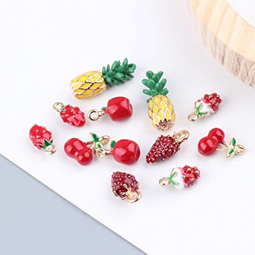 QINGMM 10pcs/Lot 3D Fruit Enamel Charms Cute Gold Tone Cherry Strawberry Pineapple Charms Pendants For  Making Earring Finding-3,q