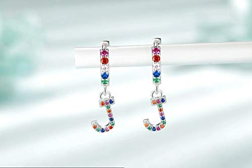 Qings Pendientes Colores, Pendientes Iniciales J Colgantes con Letras Circonitas Aretes de Plata Mujer Regalos de Cumpleaños para Mujeres Niñas