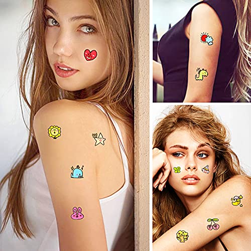 Qpout Tatuajes Temporales Para Niños Adultos Mujeres (60 Hojas) 800 Pcs Lindos Tatuajes Falsos Impermeables Pegatinas De Cara Arte Brazo Tatuajes De Manga Colorido Animal Fruta Vegetal