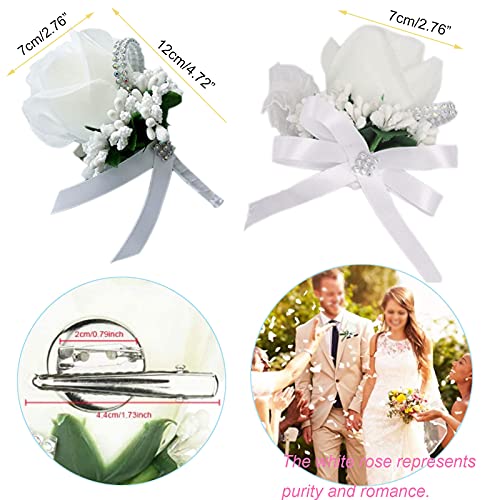 Ramilletes Bodas 4pcs Boutonniere de Boda Ramillete Muñeca Flor de Muñeca Boda Pulsera Flor Muñeca Boutonniere Artificial Ramillete de Rosa de Flores para Boda Novia Novio Padrinos de Boda Chica