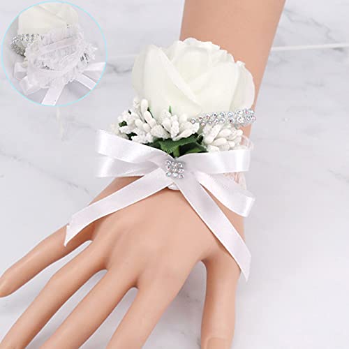 Ramilletes Bodas 4pcs Boutonniere de Boda Ramillete Muñeca Flor de Muñeca Boda Pulsera Flor Muñeca Boutonniere Artificial Ramillete de Rosa de Flores para Boda Novia Novio Padrinos de Boda Chica