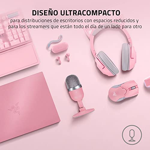 Razer RZ19-03450200-R3M1 - Seiren Mini Micrófono compacto para USB para streaming, compacto con patrón polar supercardioide, soporte inclinable, amortiguador integrado, Quartz / Rosa