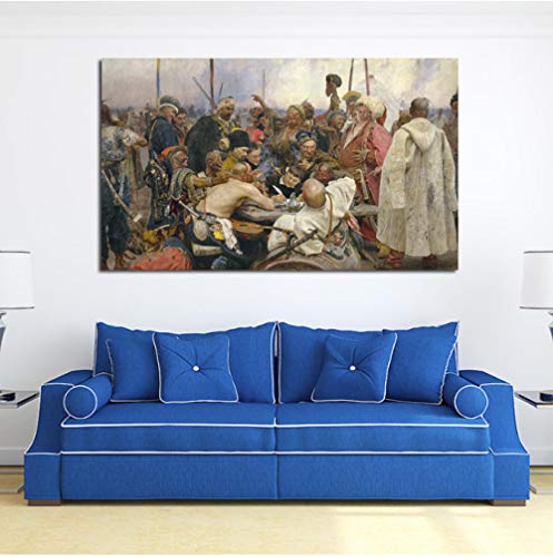 RB-QPIS Kits de pintura de diamante 5D DIY, pintor Repin"Respuesta de los cosacos de Zaporozhian al Sultan Mehmed IV" Artes de decoración de pared-40 × 68 CM