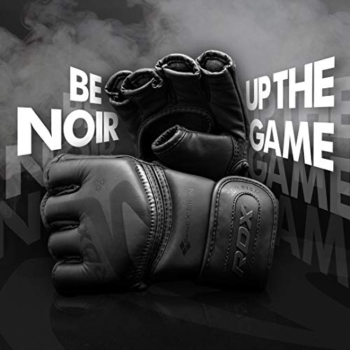 RDX Guantes MMA Artes Marciales Entrenamiento, Maya Hide Cuero Ventilada Grappling Guantillas, Noir Professional Abierto Palma Gloves, Sparring Kick Boxing Muay Thai Saco de Boxeo Lucha Libre Combate