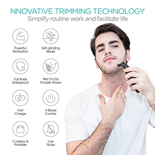 Recortadora de barba para hombres VOGOE, Afeitadora eléctrica para bigote, cuerpo, cabeza, todo en uno, Cortapelos inalámbrico y kit de aseo facial ajustable, recargable e impermeable TX100