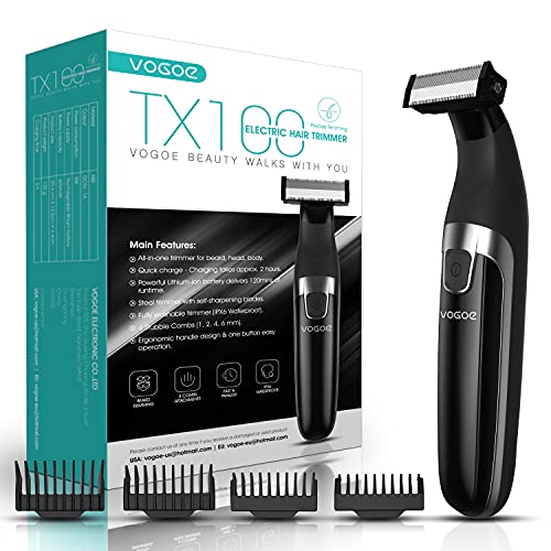 Recortadora de barba para hombres VOGOE, Afeitadora eléctrica para bigote, cuerpo, cabeza, todo en uno, Cortapelos inalámbrico y kit de aseo facial ajustable, recargable e impermeable TX100