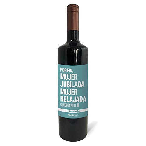 Regalo original. Botella de vino tinto Mujer jubilada, mujer relajada. 75cl.