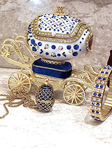 Regalo único de lujo para las mujeres, adorno de huevo de Faberge ruso, decoración del hogar, exquisito diamante de zafiro de Swarovski, diseño de oro de 24 quilates,música