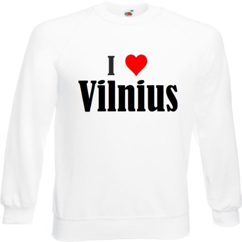 Reifen-Markt Sudadera con texto "I Love Vilnius para mujer, hombre y niños en los colores negro, blanco y azul con estampado Blanco Medium